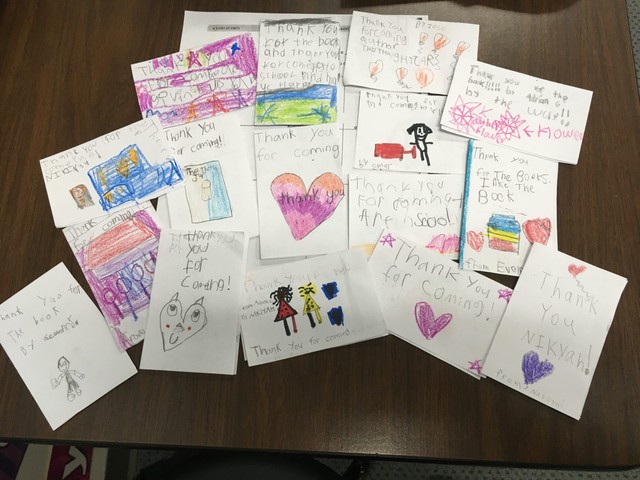 Thank you notes from students at Whittier Elementary